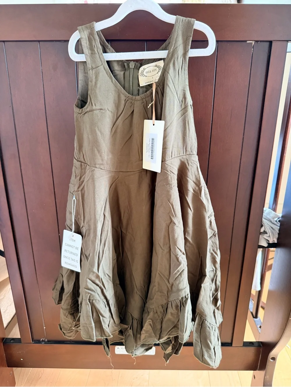 Joyfolie Olive Green Ruffle-Hem Girls Dress